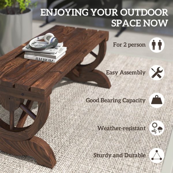 Rustic Wooden Wheel Bench 2-Person Seat - Brown Chair Loveseat Park - Image 6