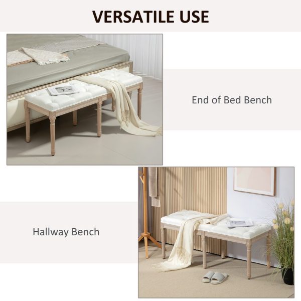 HOMCOM End of Bed Bench, Upholstered Bedroom Bench, Cream White - Image 6