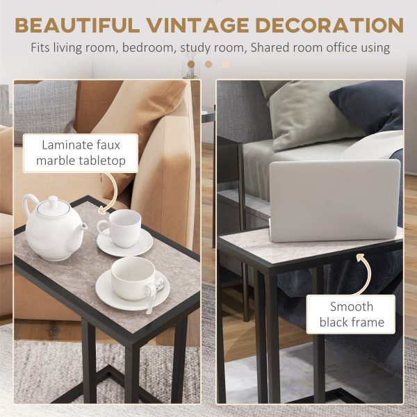 HOMCOM C Shape Side Table w/ Marble-Effect Top - Image 5