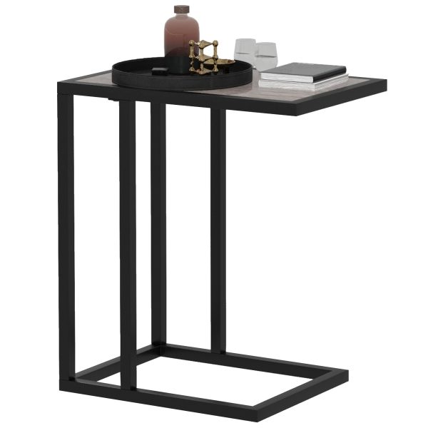 HOMCOM C Shape Side Table w/ Marble-Effect Top