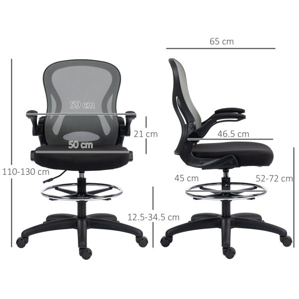 Vinsetto Draughtsman Chair Tall Office Chair w/ Adjustable Footrest, Dark Grey - Image 5