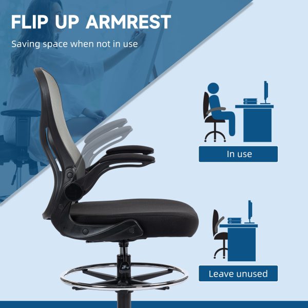 Vinsetto Draughtsman Chair Tall Office Chair w/ Adjustable Footrest, Dark Grey - Image 7