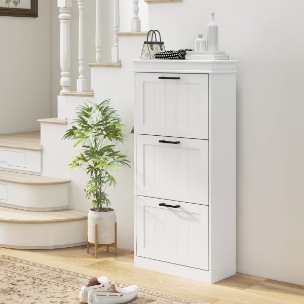 HOMCOM Slim Shoe Storage Cabinet with 3 Flip Drawers for Entryway, White - Image 2
