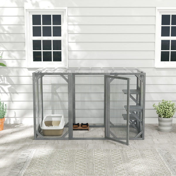 PawHut Boho Style Cat Litter Box Enclosure with Rattan Door, Scratching Mat - Image 8