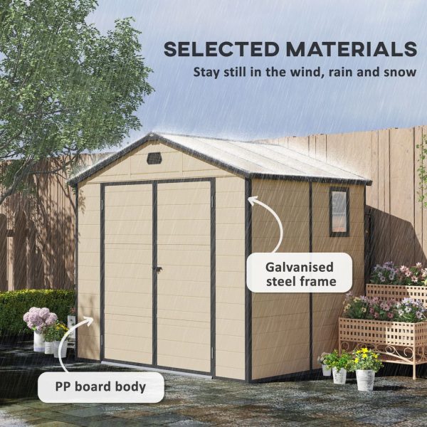 Outsunny 8 x 6ft Garden Shed Storage w/ Foundation Kit, Vents, Cream White - Image 3