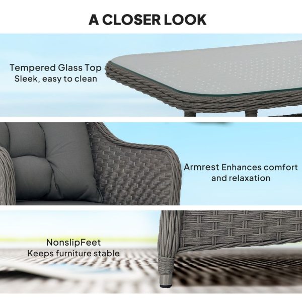 Outsunny 4 PCS Rattan Garden Furniture, Padded Cushions Conversation Sofa Set - Image 6