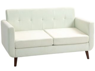 HOMCOM Modern Upholstered Fabric Loveseat Sofa for Living Room, Cream