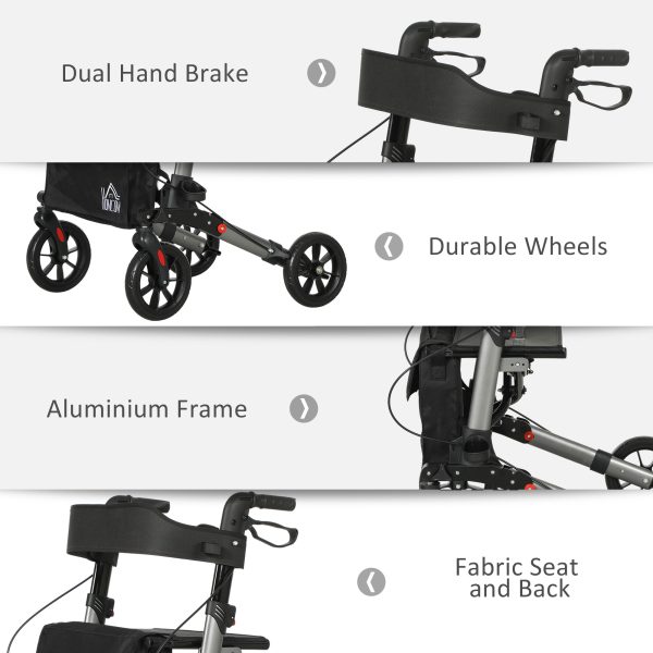 HOMCOM 4 Wheel Rollator Walker, Adjustable Mobility Walker with Bag, Silver - Image 6