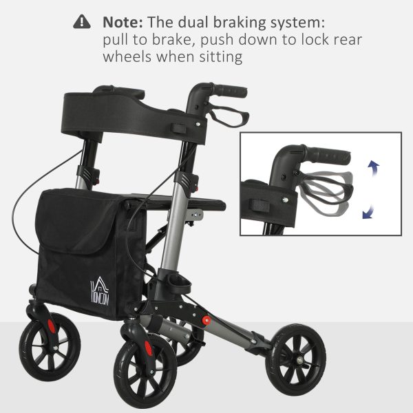 HOMCOM 4 Wheel Rollator Walker, Adjustable Mobility Walker with Bag, Silver - Image 8