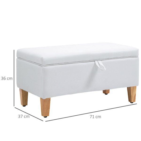 HOMCOM Linen Storage Ottoman Storage Box Footstool with Rubberwood Legs Cream - Image 5