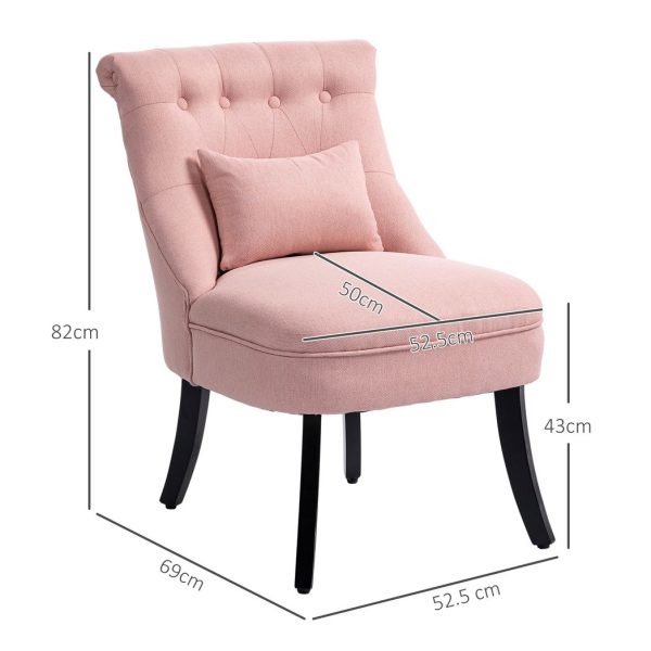HOMCOM Fabric Single Sofa Upholstered with Pillow Wood Leg Pink - Image 5