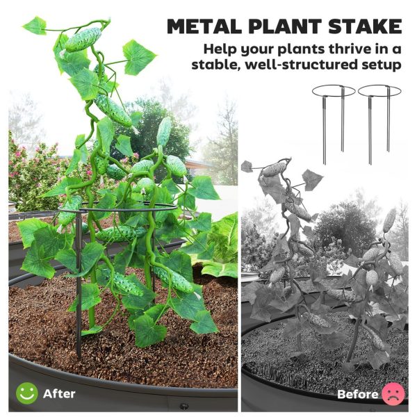 Outsunny Set of 2 Raised Beds for Garden with Metal Plant Stakes, Dark Grey - Image 4