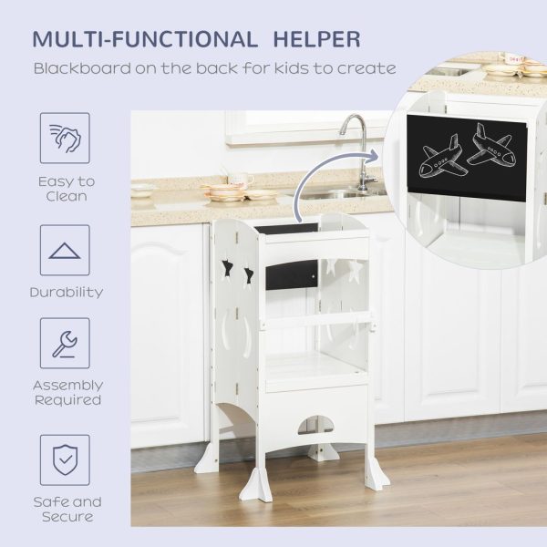 HOMCOM Kids Step Stool Toddler Kitchen Stool with Blackboard Lockable Handrail - Image 6