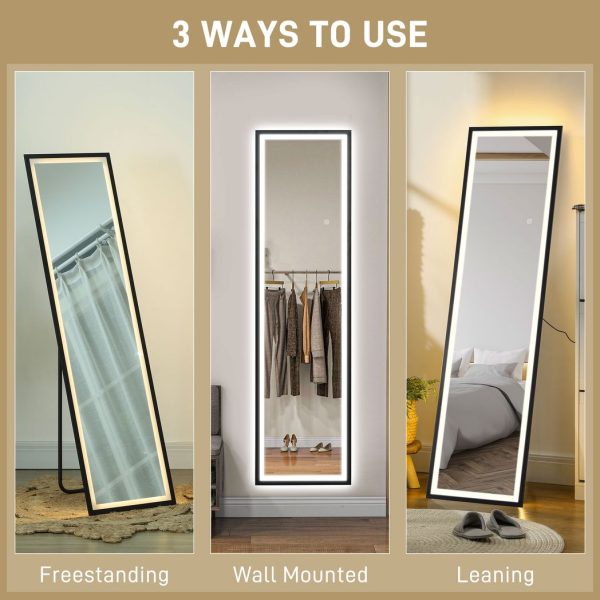 HOMCOM 150 x 40cm Full Length Mirror w/ Adjustable Lights Metal Frame Black - Image 7
