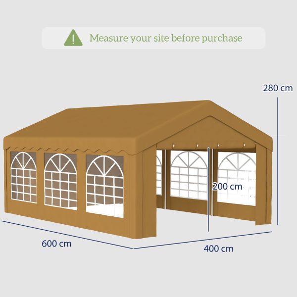 Outsunny 6m Garden Gazebo Carport Shelter w/ Removable Sidewalls, Yellow - Image 5