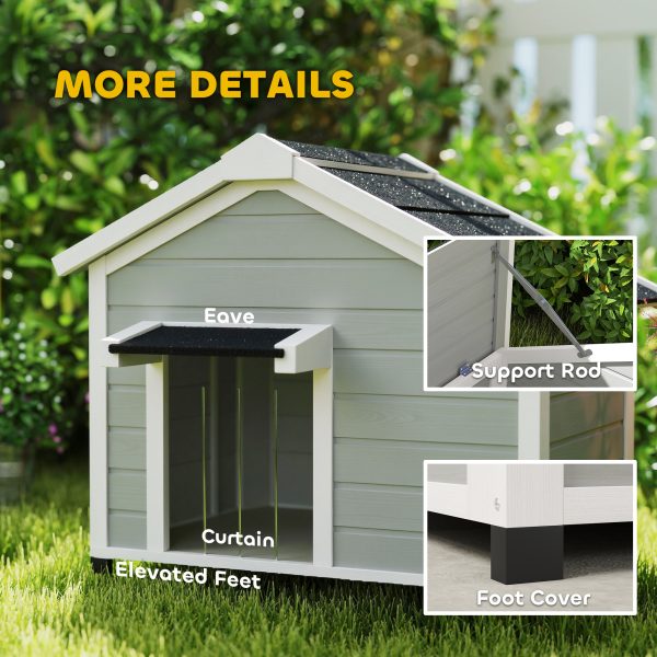 Wooden Dog House, Dog Kennel Outdoor w/ Openable Roof, Removable Floor, Curtain - Image 7