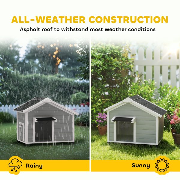 Wooden Dog House, Dog Kennel Outdoor w/ Openable Roof, Removable Floor, Curtain - Image 3