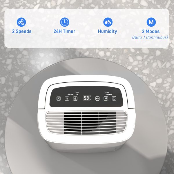 HOMCOM 20L/Day Dehumidifier with Continuous Drainage, 5L Water Tank, Timer - Image 4
