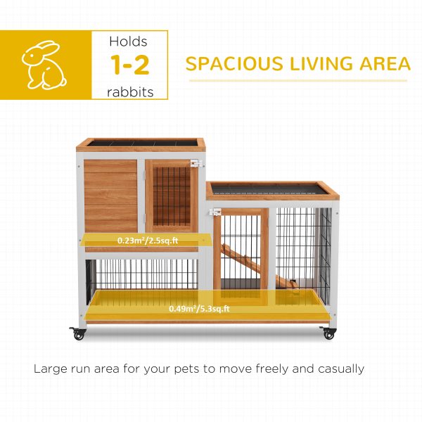 PawHut Wooden Indoor Rabbit Hutch Elevated Bunny Cage w/ Enclosed Run Wheel - Image 6