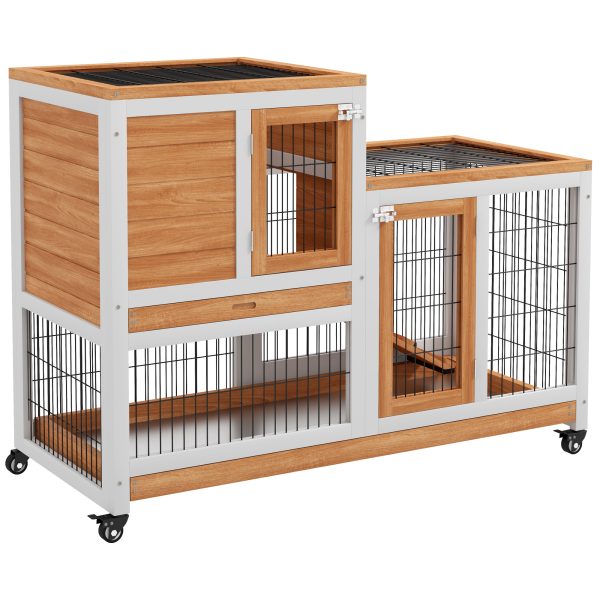 PawHut Wooden Indoor Rabbit Hutch Elevated Bunny Cage w/ Enclosed Run Wheel