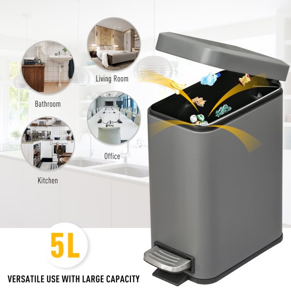 5L Steel Step Trash Can with Quiet-Closed Lid, Silent and Gentle Open, - Image 4
