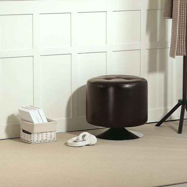 HOMCOM 360° Swivel Foot Stool PU Footstool with Thick Padding Brown - Image 7