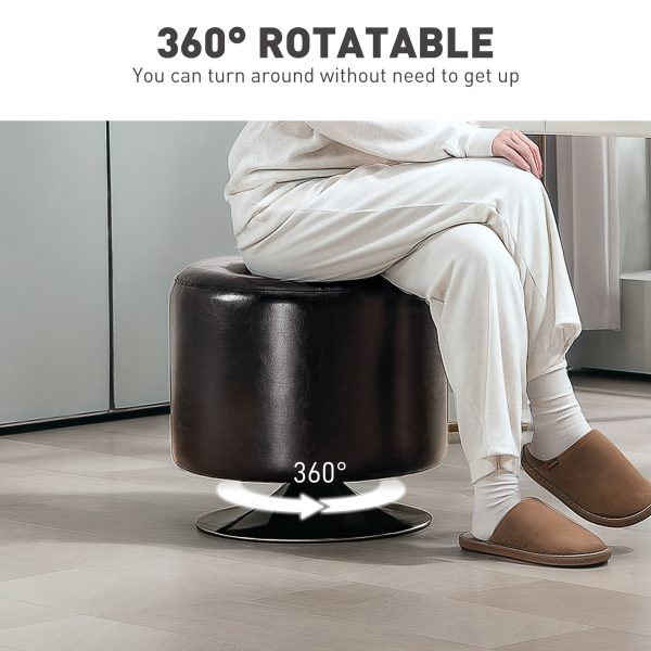 HOMCOM 360° Swivel Foot Stool PU Footstool with Thick Padding Brown - Image 4