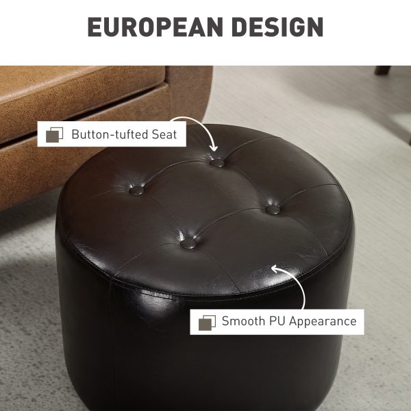 HOMCOM 360° Swivel Foot Stool PU Footstool with Thick Padding Brown - Image 5