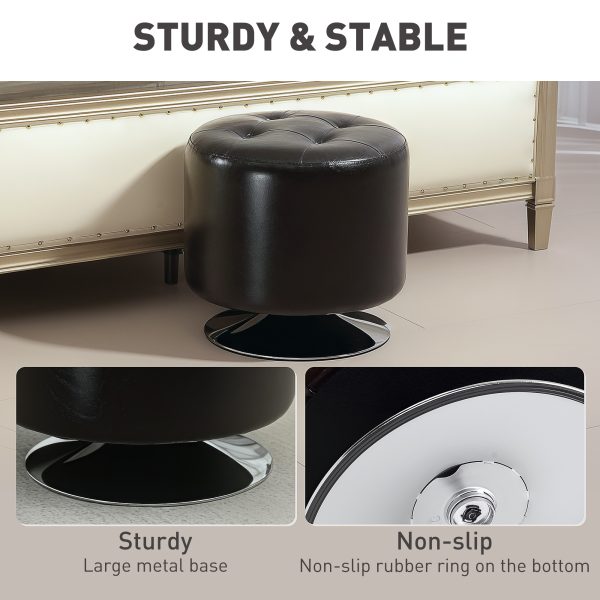 HOMCOM 360° Swivel Foot Stool PU Footstool with Thick Padding Brown - Image 6