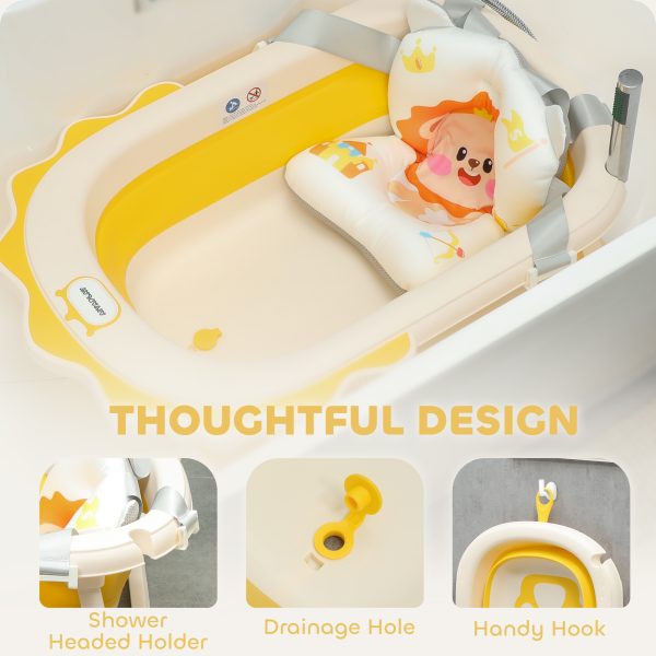 AIYAPLAY Foldable Baby Bath Tub Set with Bath Cushion, Wash Basin, Yellow - Image 7