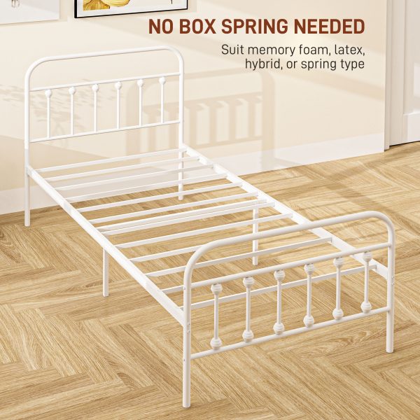 HOMCOM 3ft Metal Single Platform Bed Frame w/ Underbed Storage Headboard White - Image 6