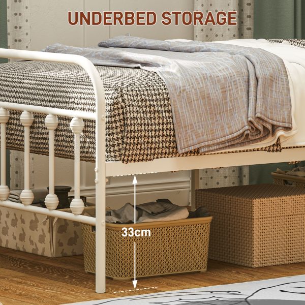 HOMCOM 3ft Metal Single Platform Bed Frame w/ Underbed Storage Headboard White - Image 4