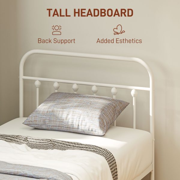 HOMCOM 3ft Metal Single Platform Bed Frame w/ Underbed Storage Headboard White - Image 3