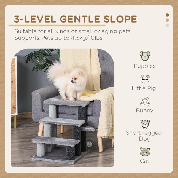 PawHut Pet Stairs with 3-step Stair, Scratching Posts, Platforms, Toy Ball - Image 3