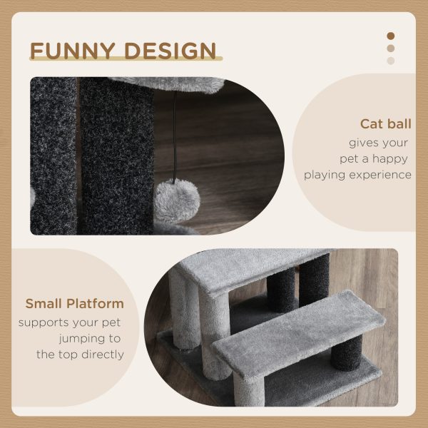 PawHut Pet Stairs with 3-step Stair, Scratching Posts, Platforms, Toy Ball - Image 4