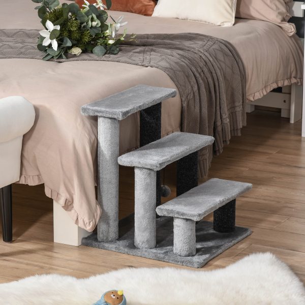 PawHut Pet Stairs with 3-step Stair, Scratching Posts, Platforms, Toy Ball - Image 2