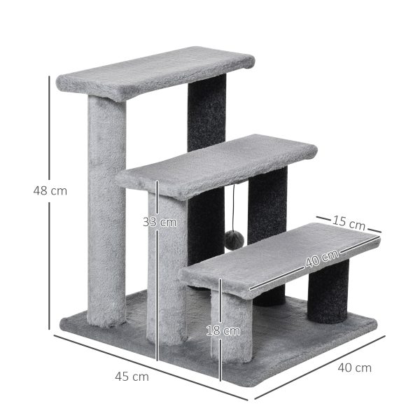 PawHut Pet Stairs with 3-step Stair, Scratching Posts, Platforms, Toy Ball - Image 5