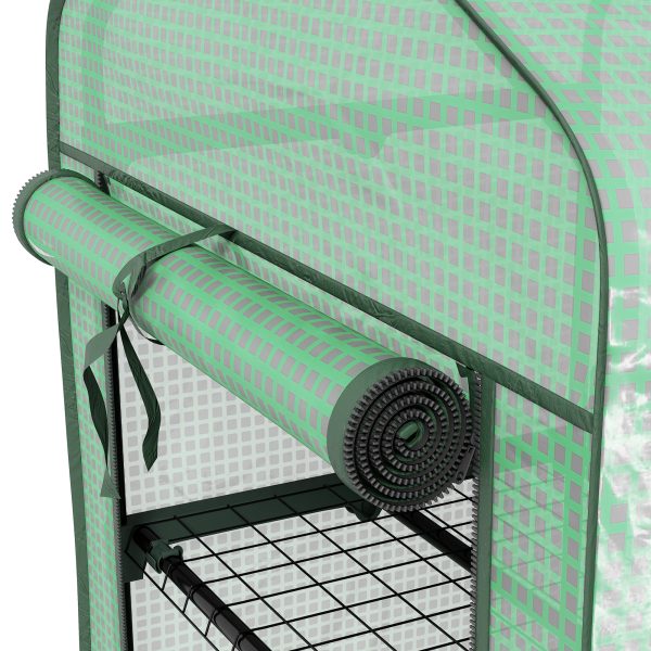 Outsunny Portable Mini Greenhouse with Roll-up Door and Wheels, Green - Image 8