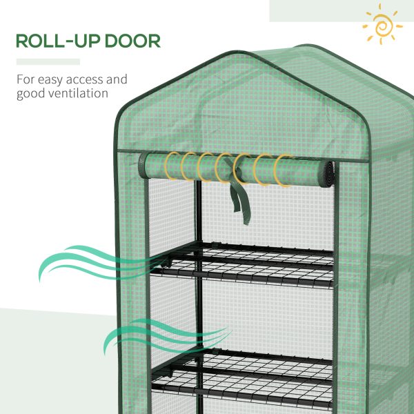 Outsunny Portable Mini Greenhouse with Roll-up Door and Wheels, Green - Image 7