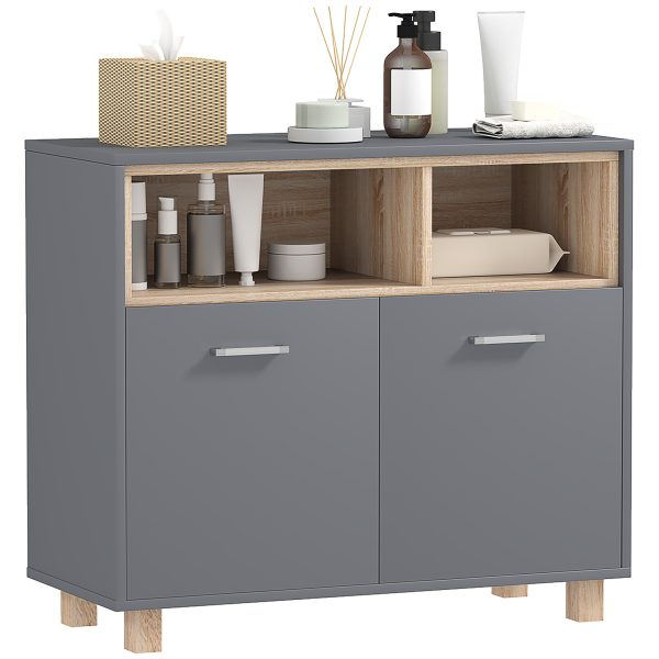 HOMCOM Bathroom Storage Cabinet with Open Compartments and Double Doors