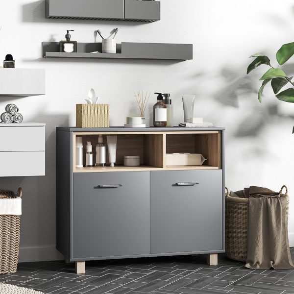HOMCOM Bathroom Storage Cabinet with Open Compartments and Double Doors - Image 2