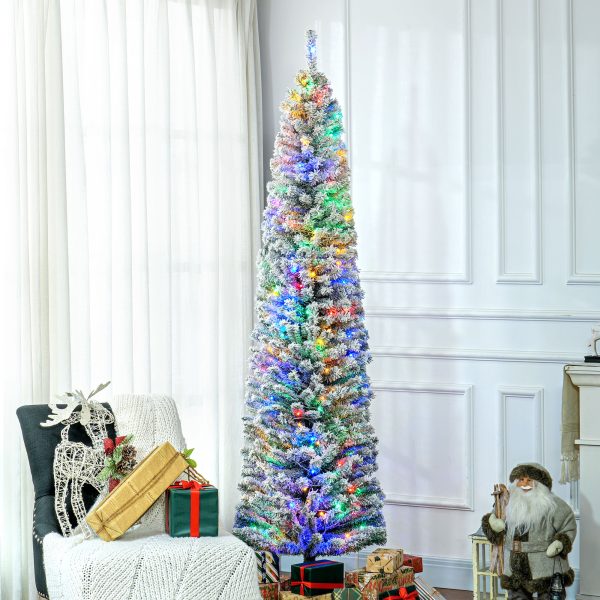 HOMCOM 7' Artificial Christmas Tree with Flocked Tips, LED Lights, Decoration - Image 2