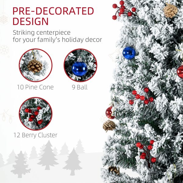 HOMCOM 7' Artificial Christmas Tree with Flocked Tips, LED Lights, Decoration - Image 4