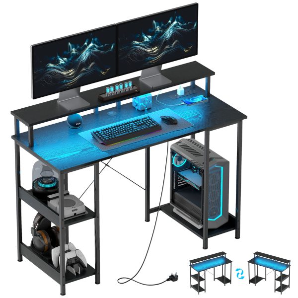 HOMCOM Computer Desk Reversible Home Office Desk with Storage Black