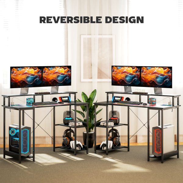 HOMCOM Computer Desk Reversible Home Office Desk with Storage Black - Image 7