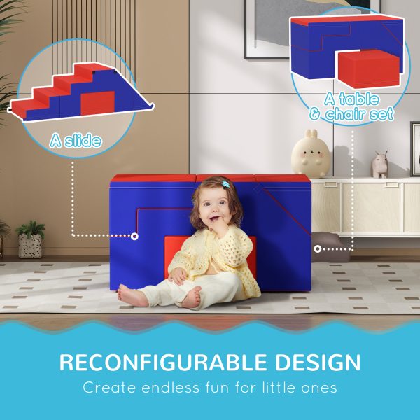 HOMCOM 2-piece Soft Play Set, Baby Foam Climber Block for Toddler, Dark Blue - Image 6