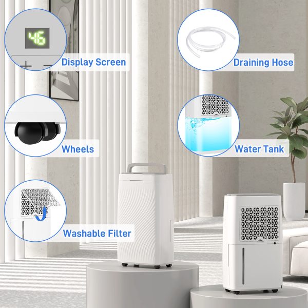HOMCOM 16L Dehumidifier with Filter, 5.5L Water Tank, Auto Defrost, Timer - Image 6