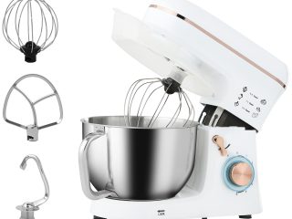 HOMCOM Electric Stand Mixer, 5L Food Mixer with Dough Hook, Whisk, White