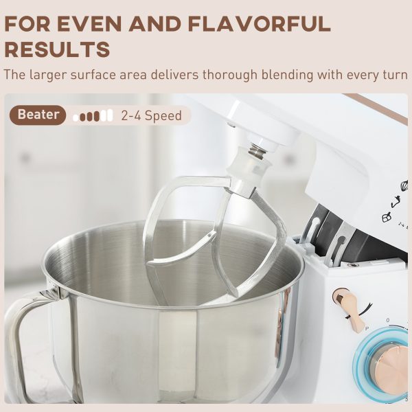 HOMCOM Electric Stand Mixer, 5L Food Mixer with Dough Hook, Whisk, White - Image 6