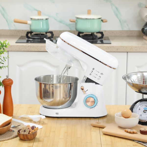 HOMCOM Electric Stand Mixer, 5L Food Mixer with Dough Hook, Whisk, White - Image 2